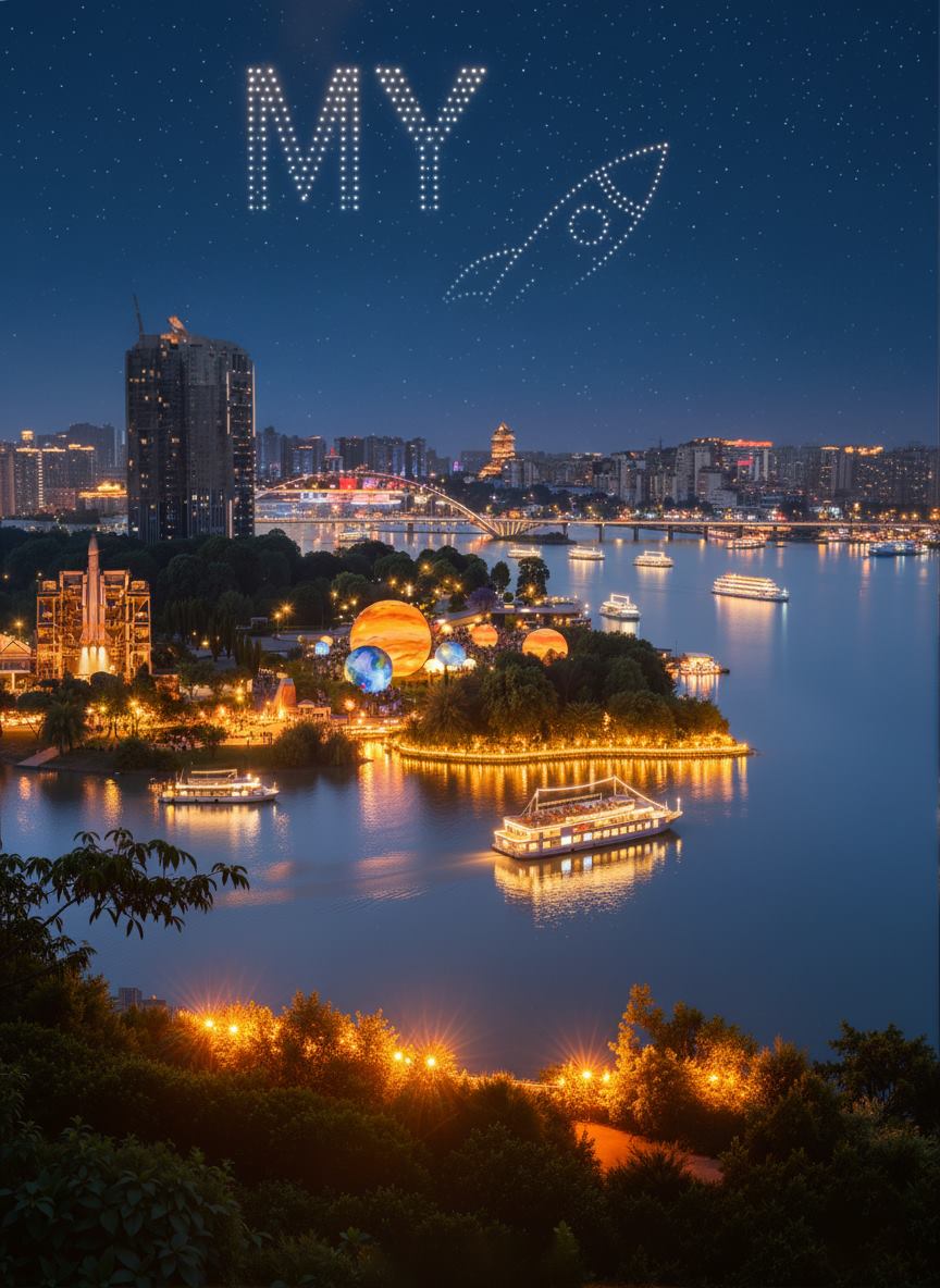 Riverfront night landscape